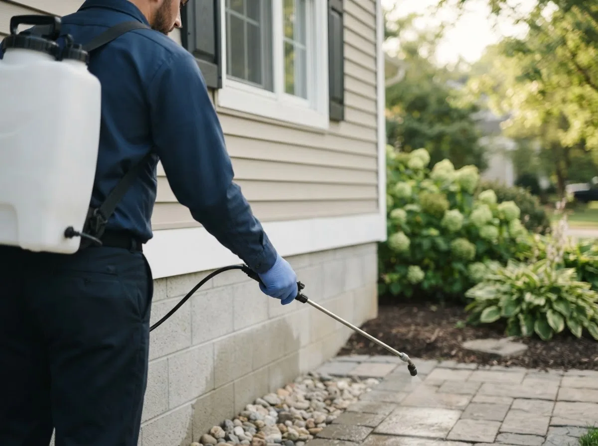 Pest control technician inspecting a home in Grimesland, NC